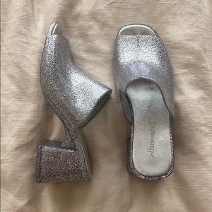 Silver sparkle Jeffrey Campbell mules